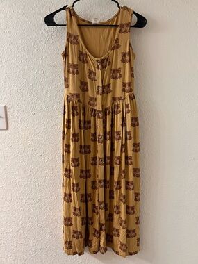 kate quinn Mustard Yellow Maxi Dress with Brown Owl Print